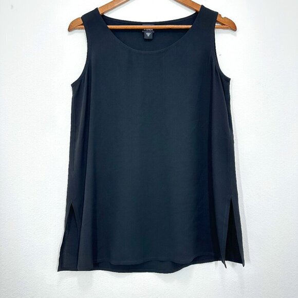 Eileen Fisher 100% Silk Black Round Neck Shell Tank Suiting Career Chic Women XS - Picture 1 of 5